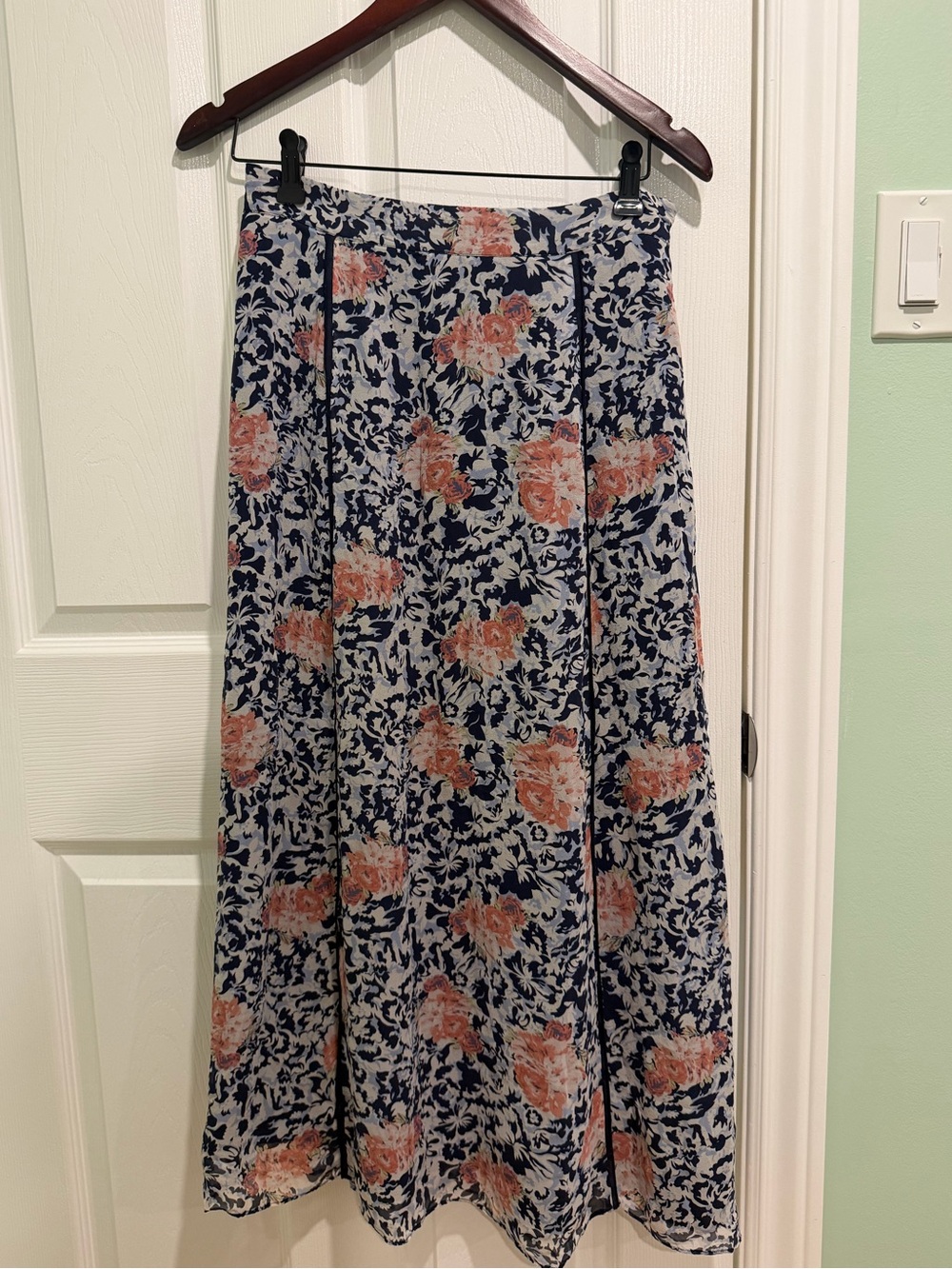 100% Silk Floral A-Line Midi Skirt